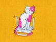 © Gemma can fly/Stocksy - Whimsical Cat Sitting on Internet Router Illustration