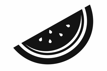 Wall Mural - Black silhouette of watermelon slice. Concept of summer, freshness, fruit, and healthy eating. Graphic art. Isolated on white background. Print, logo, pictogram, design element