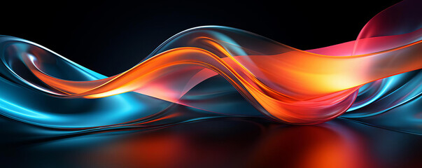 Canvas Print - Design an ultrahigh resolution, flowing ribbon of light with no imperfections, vivid neon blues, and fiery oranges creating a clean, dynamic motion, fit for a contemporary digital background.