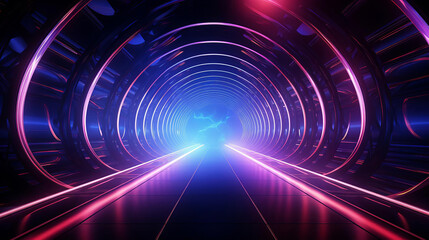 Wall Mural - abstract futuristic background for tech with neon-lit tunnel with vibrant colors and depth, perfect 