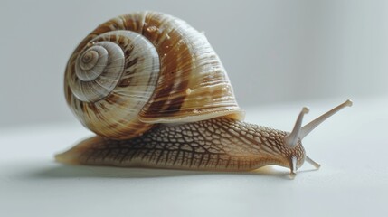 Wall Mural - Macro Photography of Cute Brown Snail Crawling on a White Surface