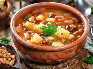 Focusing on Flavor: Delicious Bean and Potato Soup Recipe --ar 4:3
