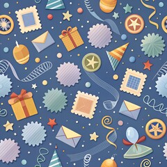 Background patterns in the style of New Year, Holiday Streamers and Ribbons Postage Stamps and Seals, Wrapping paper