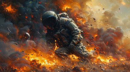 A soldier collapses after the explosion,generative ai