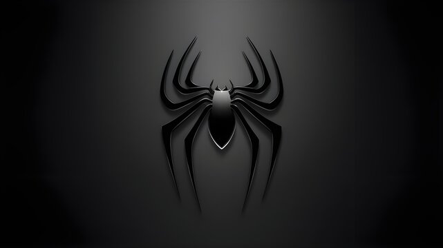 minimalistic logo emblem symbol with a black silhouette of spider on dark isolated background