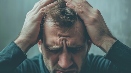 A man with his hands on his head, displaying signs of stress or frustration