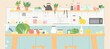 © spyrakot - Modern Kitchen with Fresh Vegetables and Ingredients for Healthy Cooking Design for Posters and Banners