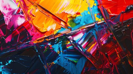 Poster - Vibrant abstract painting with bold brush strokes and vivid colors, perfect for modern art enthusiasts and creative backgrounds.