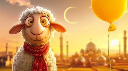 sheep, greeting, islam, three-dimensional, eid, celebration, decoration, background, islamic, muslim, ramadan, sacrifice, illustration, animal, holiday, arabic, happy, design, children, festival, lant