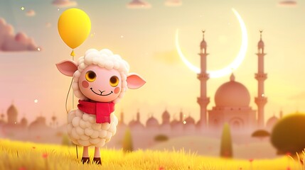 sheep, greeting, islam, three-dimensional, eid, celebration, decoration, background, islamic, muslim, ramadan, sacrifice, illustration, animal, holiday, arabic, happy, design, children, festival, lant