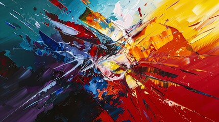 Poster - Dynamic abstract painting with bold colorful brushstrokes and splashes, showcasing vibrant creativity and artistic expression.