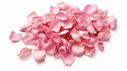 Wall Mural - AI generated illustration of a pile of pink rose petals on a white background