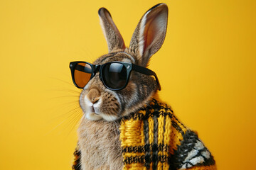 Wall Mural - A rabbit wearing sunglasses and a plaid shirt