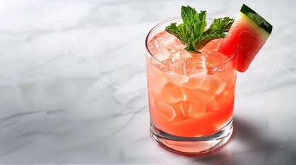 Wall Mural - Refreshing Watermelon Cocktail With Mint Garnish and Slice