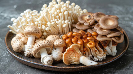 Wall Mural - a plate of different mushrooms