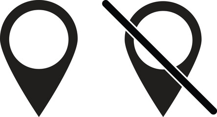 Poster - location and no location icon . location pin icon and no location ban icon vector .