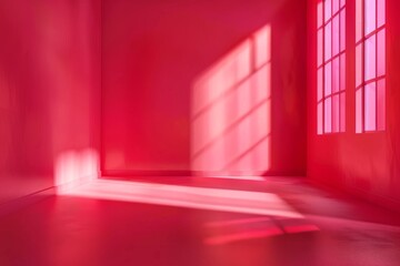 Poster - A wide, empty studio room with a vibrant pink gradient background for product display Generative AI