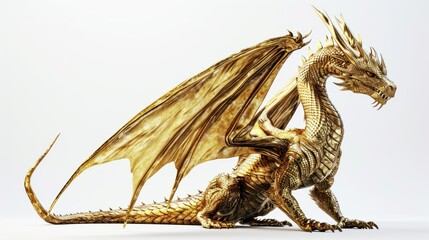 Wall Mural - Golden dragon 3D rendering with details.