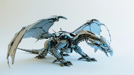 Wall Mural - Isolated dragon robot with mechanical structure over plain background.