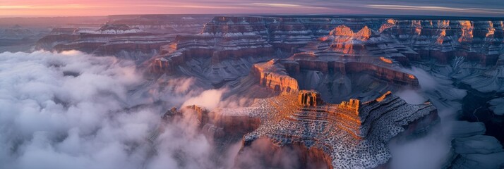 Canvas Print - Majestic landscape of rugged lands Grand Canyon in winter with snow.