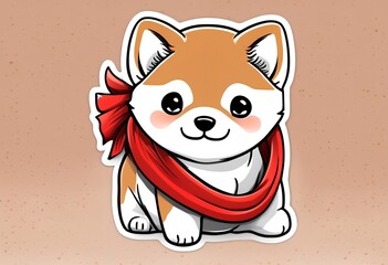 Poster - AI generated illustration of a 3-month-old Shiba Inu puppy with fluffy fur