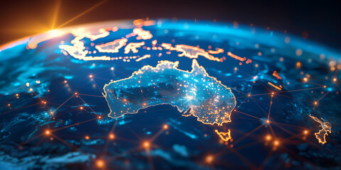 Wall Mural - Digital map of Australia network connectivity, data transfer, tech business telecommunication