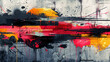 © EEKONG - An illustration of abstract graffiti art with layered textures and vivid spray paint effects on a rough wall surface