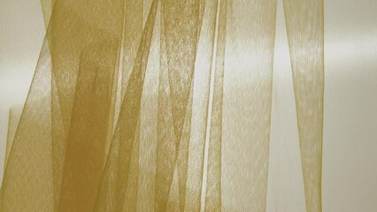 Sticker - A yellow and white curtain with a light shining on it