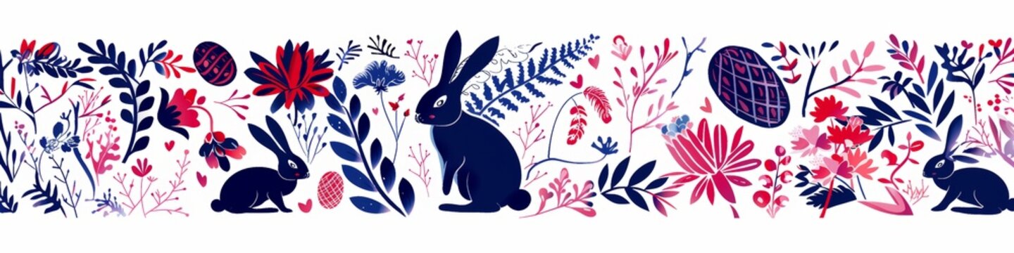 Clipart banner silhouette of rabbit with intrinsic patterns.
