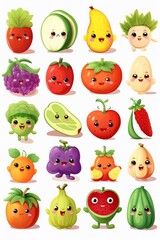 Wall Mural - vegetables and fruits on a white background Generative AI