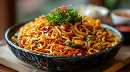 fresh noodles and vegetables are stir-fried healthy food.