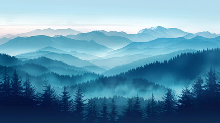 Wall Mural - mountain landscape with fog