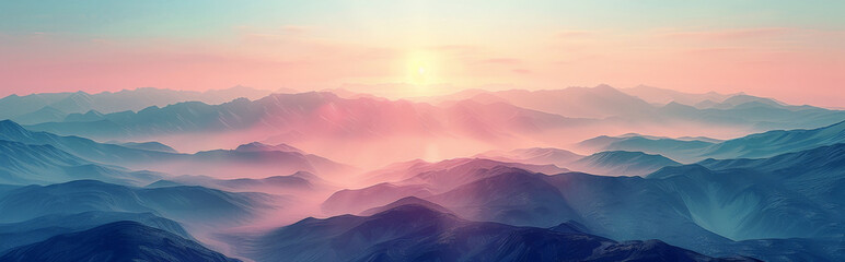 Wall Mural - panorama of sunrise over mountains
