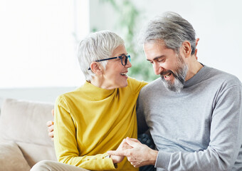 Wall Mural - senior portrait woman man couple happy  retirement smiling love elderly lifestyle old together active healthy vitality hugging bonding romance having fun