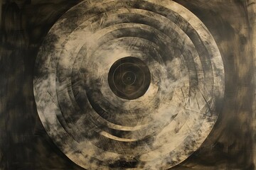 Canvas Print - vintage charcoal circular abstract painting with delicate hues blending in circular formations