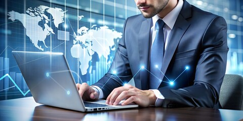 Businessman working at a laptop. Business strategy as concept