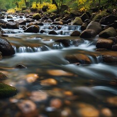 Poster - AI generated illustration of riverbank rocks submerged in water