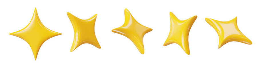 Aufkleber - 3d yellow sparkle star set. Stock vector illustration on isolated background.