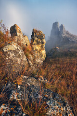 Wall Mural - Beautiful autumn landscape at sunrise. picturesque river canyon. nature of Ukraine