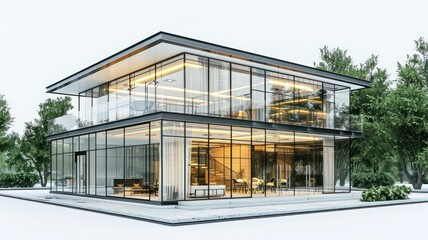 Luxury rectangle glass house isolated on white created with Generative AI