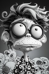Wall Mural - A cartoon character with glasses and a skull background, AI