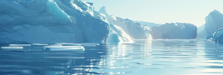 Aufkleber - Multiple icebergs are seen floating on the cold Arctic waters, each displaying unique shapes and sizes. Generative AI