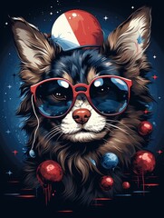 Wall Mural - T-shirt design with glasses (cat) and bow tie