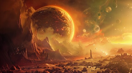 Wall Mural - fantasy landscape of an unknown cold planet