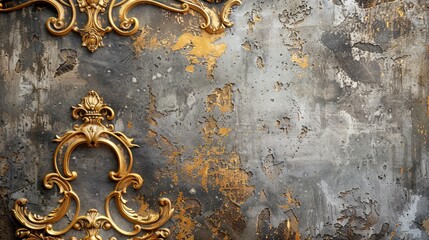 Wall Mural - Old plastered wall with golden elements.