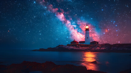 lighthouse on the island in the night