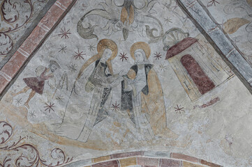 Wall Mural - the visitation, Virgin Mary pays a visit to Elisabeth an ancient wall painting