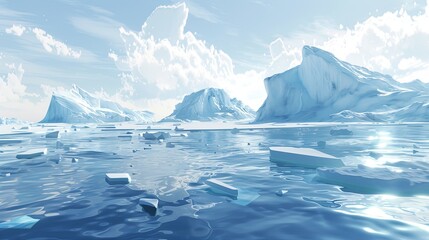 Aufkleber - Multiple icebergs drift on the cold waters, creating a striking scene with their unique shapes and textures. Generative AI