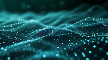 Leinwandbilder - Blurred Data Science Background in green Colors. Abstract Network of Dots and Lines