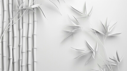 Wall Mural - Bamboo plant white background banner, template text space white wall background.